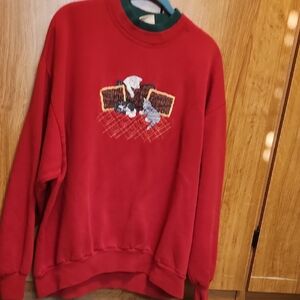 Women's Red Crewneck Sweater with Eagle Embroidery